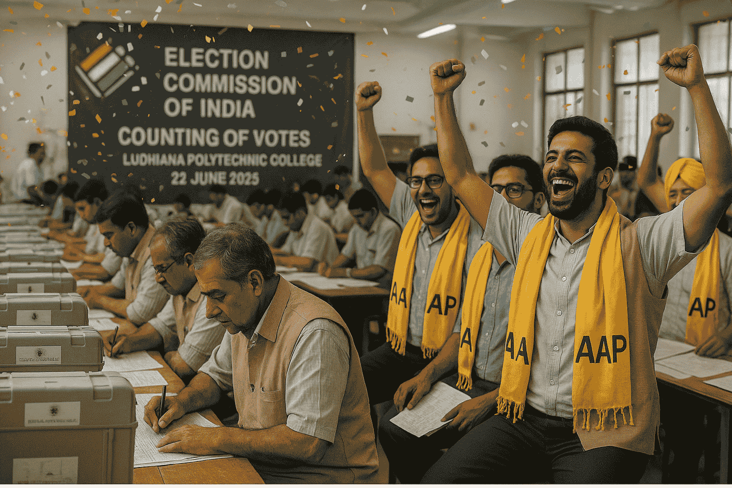 ludhiana west election results counting day scene, 23 June 2025